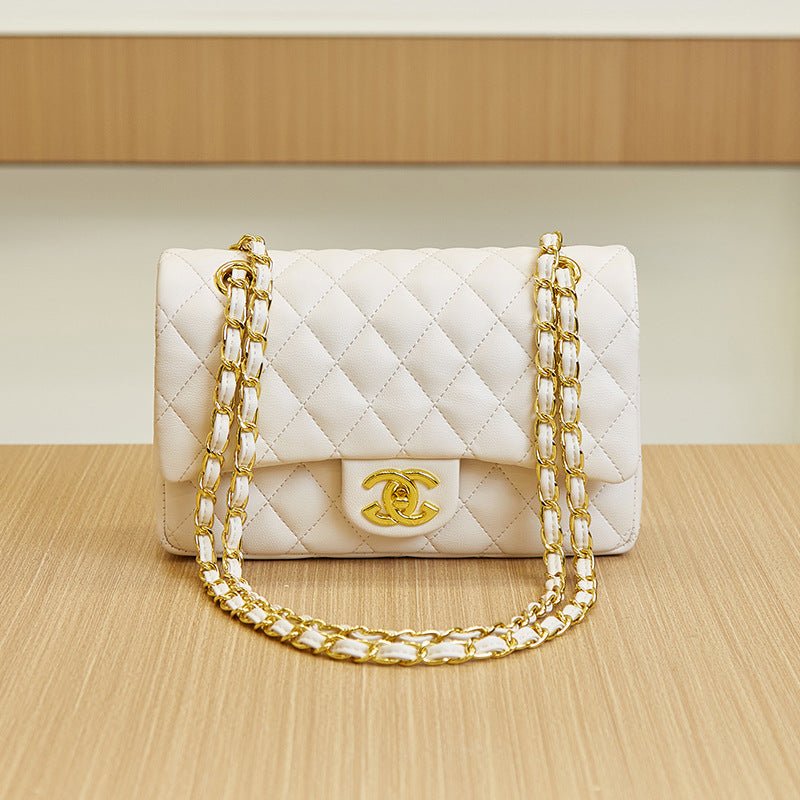 Quilted Flap Shoulder Bag with Woven Chain Strap