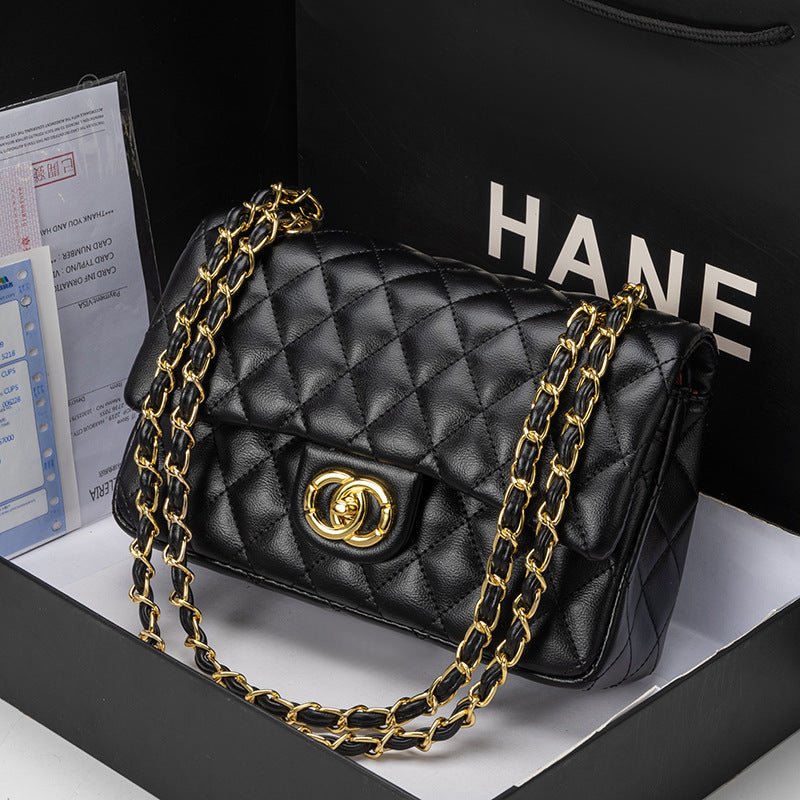 Quilted Flap Shoulder Bag with Woven Chain Strap