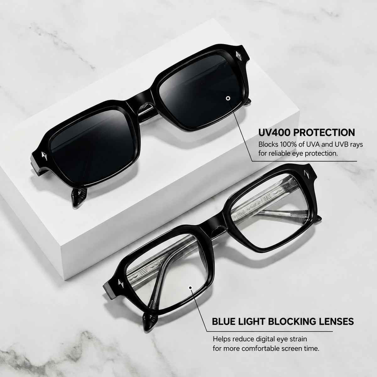 Square Full Frame Sunglasses with Decorative Front Pins and UV400 Protection