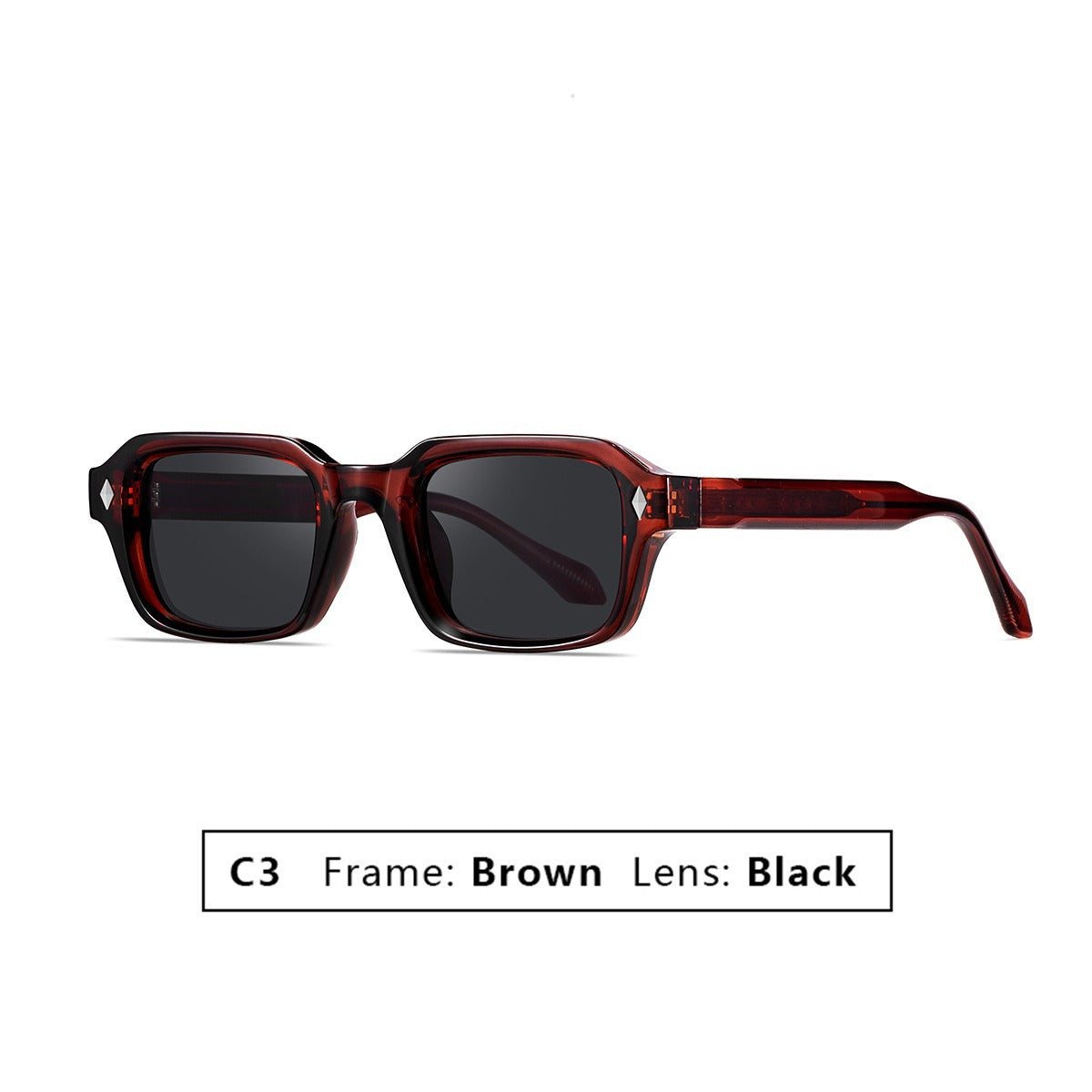 Square Full Frame Sunglasses with Decorative Front Pins and UV400 Protection
