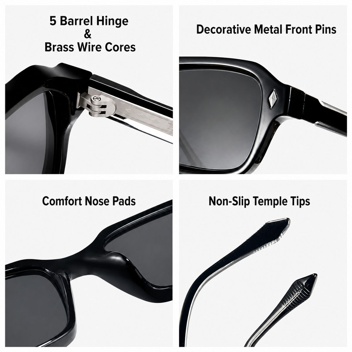 Square Full Frame Sunglasses with Decorative Front Pins and UV400 Protection