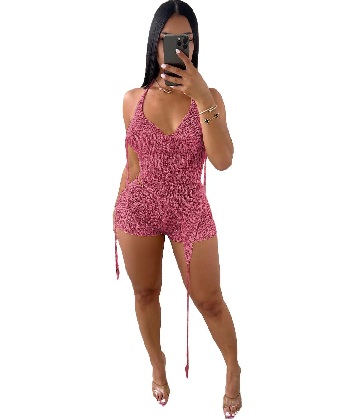 Luxe Contour Cutout Three Piece Set For Women With Sculpted Silhouette And Coordinated Scarf - KK LUXURY CLOSET 758