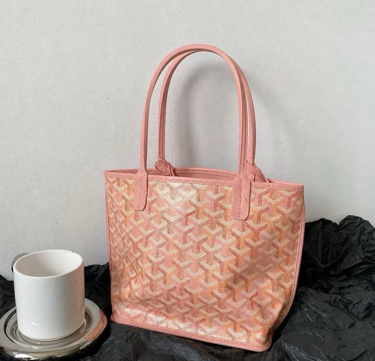 Geometric Tote Bag Set with Top Handles, Shoulder Strap, and Snap-Closure Pouch
