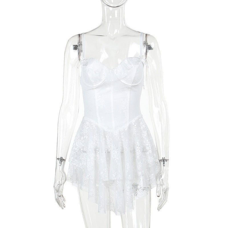 Women's Corset Mini Dress with Adjustable Straps and Tiered Skirt