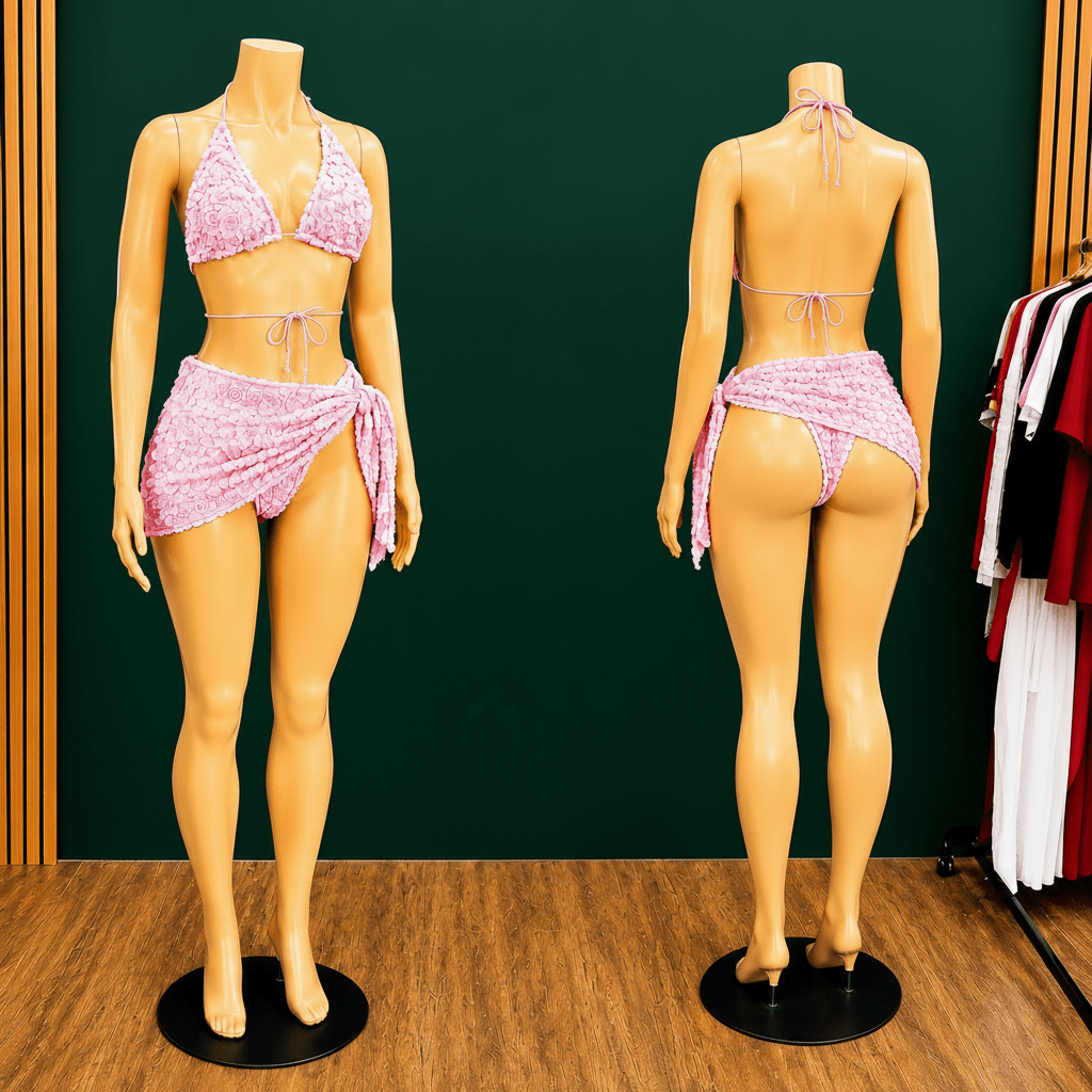 Three Piece Textured Halter Bikini Set with Tie Side Wrap Skirt