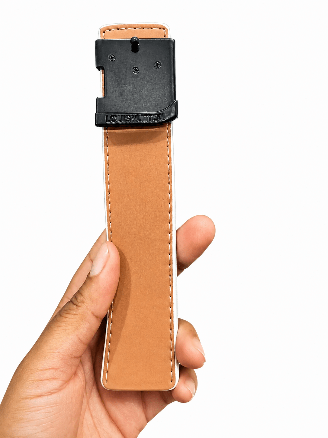 Adjustable Checkered Belt with Oversized Buckle
