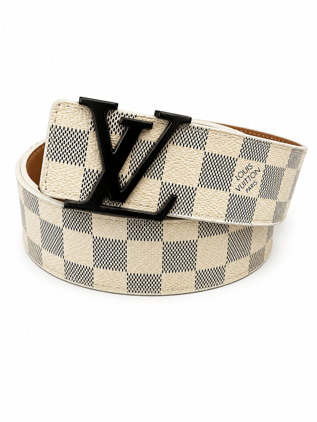 Adjustable Checkered Belt with Oversized Buckle