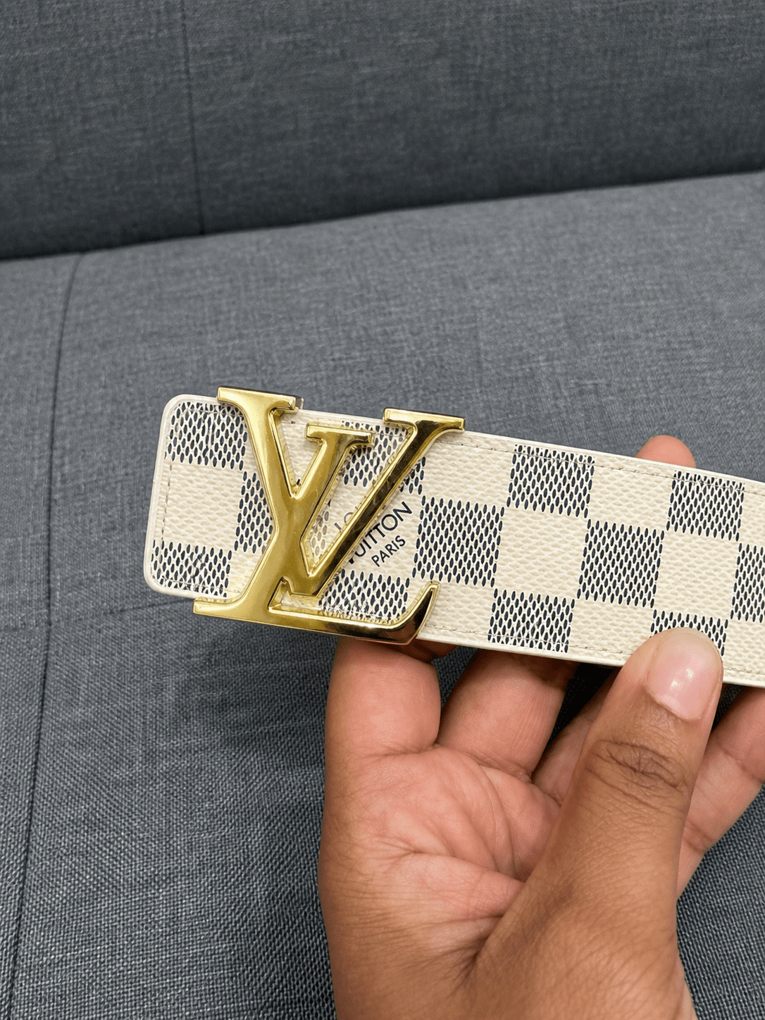 Adjustable Checkered Belt with Oversized Buckle