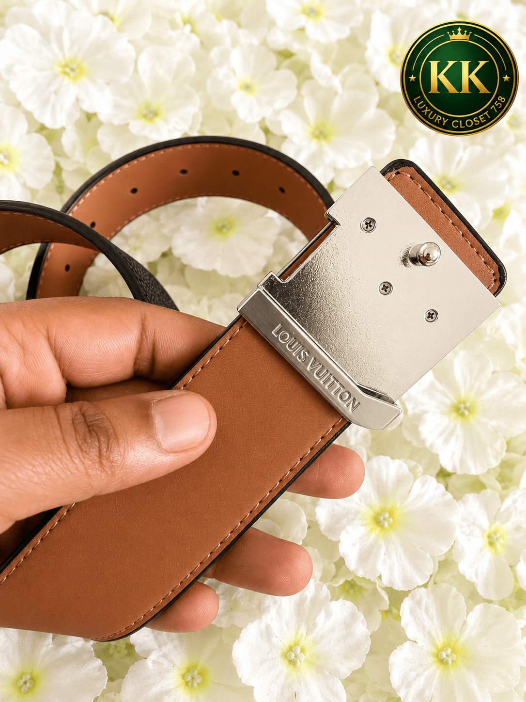 Patterned Belt with Oversized Letter Buckle