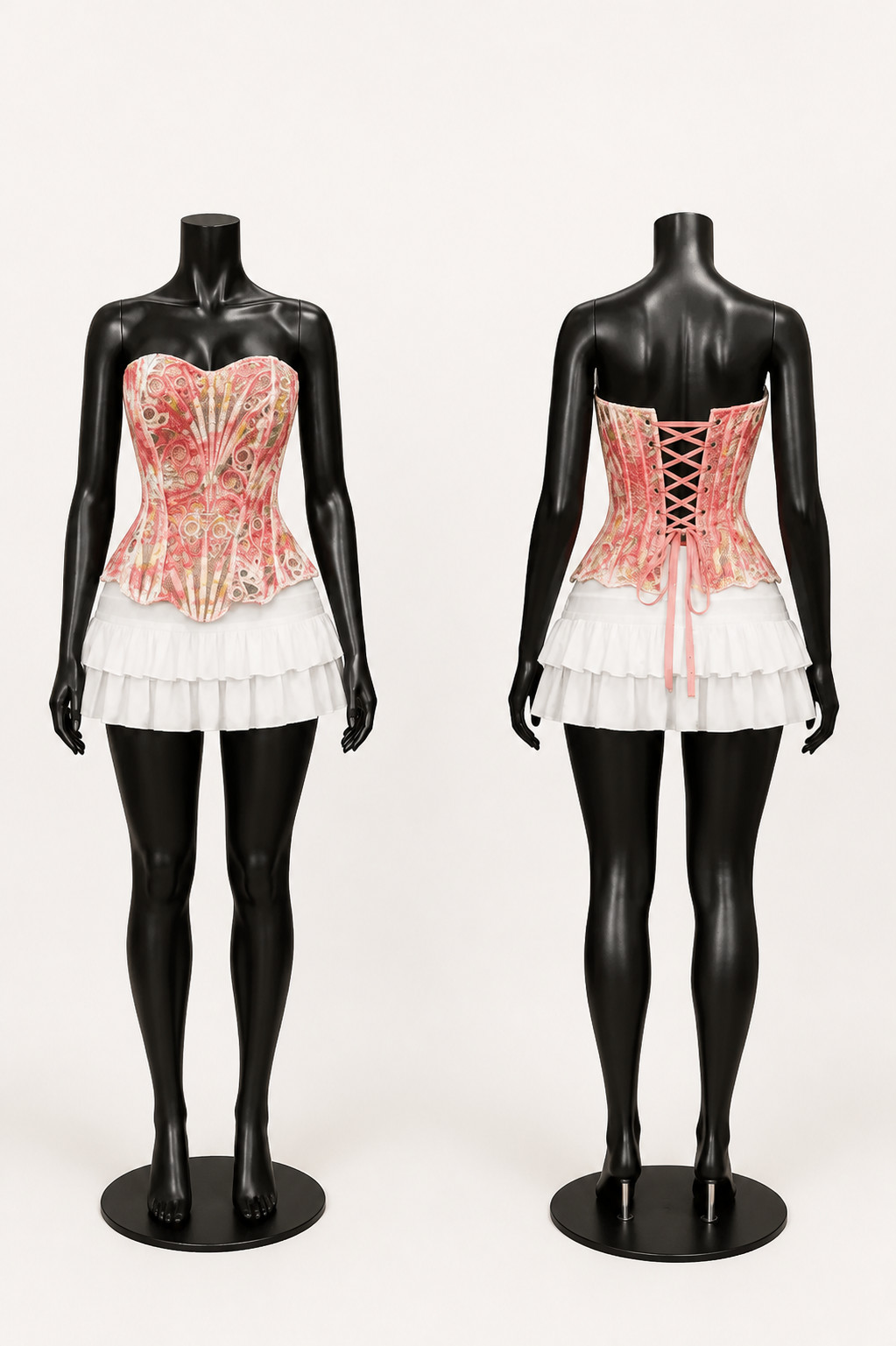 Patterned Strapless Sweetheart Corset Top with Adjustable Back Lacing