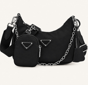 Convertible Hobo Handbag with Detachable Pouches and Chain Strap