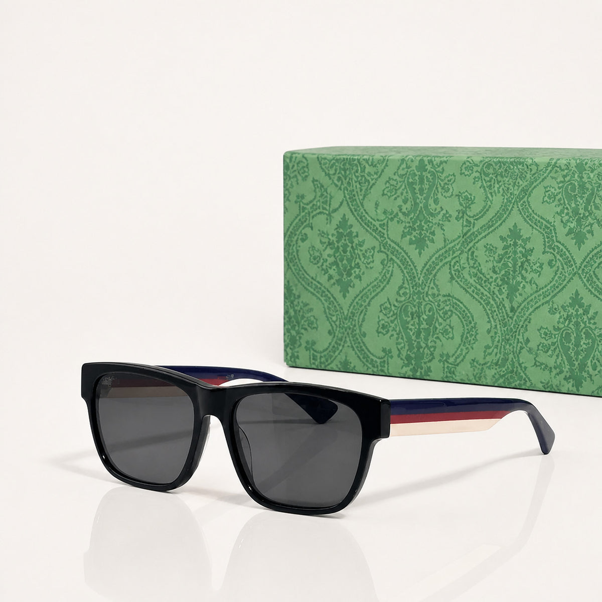 Square Full Frame Sunglasses with Contrast Temple Stripes and UV400 Protection