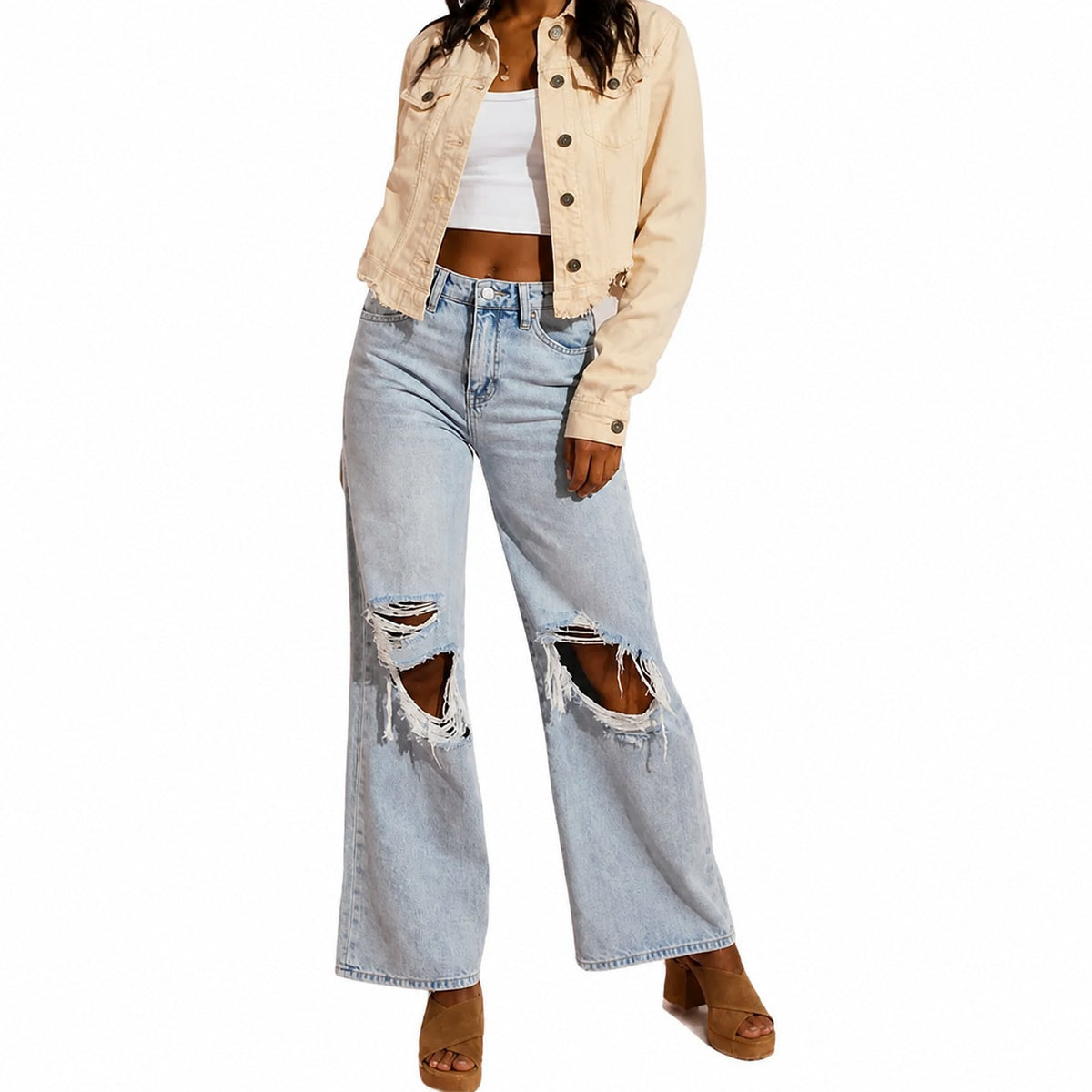 Women's High Waist Wide Leg Ripped Jeans