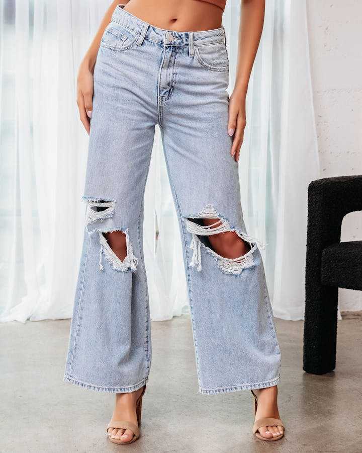 Women's High Waist Wide Leg Ripped Jeans