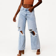 Women's High Waist Wide Leg Ripped Jeans