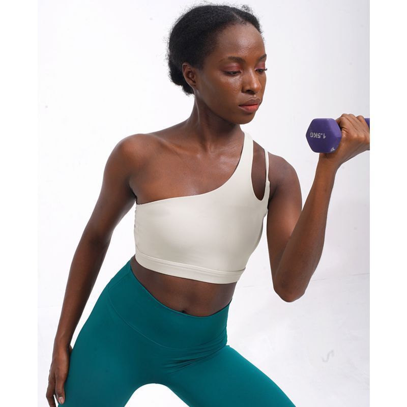 Women's One Shoulder Sports Bra with Open Back and Built In Pad