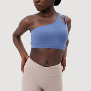 Women's One Shoulder Sports Bra with Open Back and Built In Pad