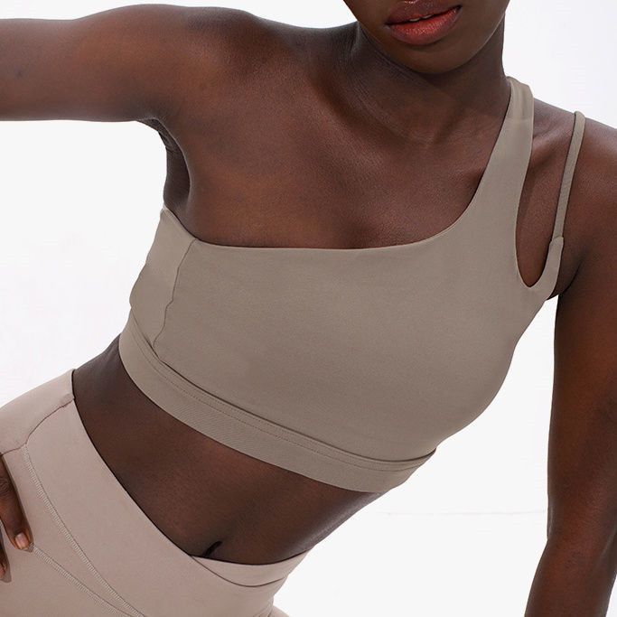 Women's One Shoulder Sports Bra with Open Back and Built In Pad