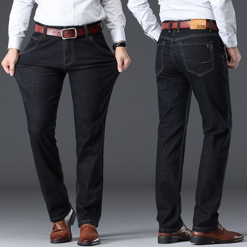 Men's Plus Size High Waist Stretch Straight Leg Jeans with Zip Fly