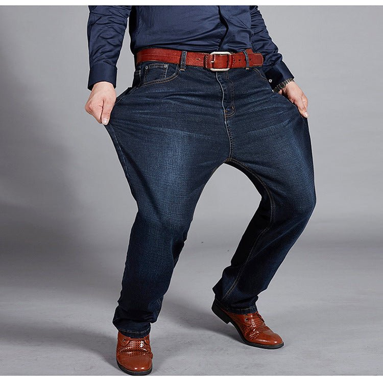 Men's Plus Size High Waist Stretch Straight Leg Jeans with Zip Fly