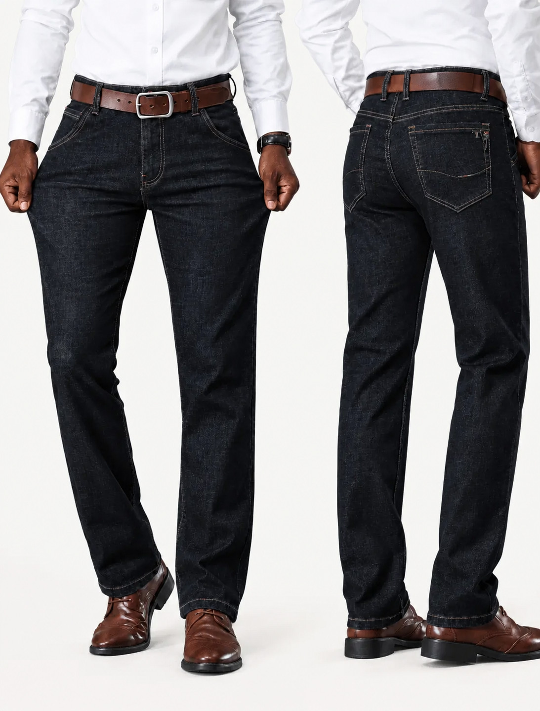 Men's Plus Size High Waist Stretch Straight Leg Jeans with Zip Fly