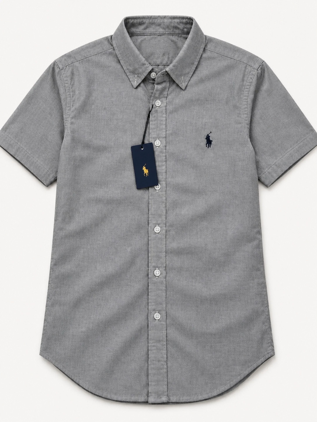 Men's Short Sleeve Button Down Shirt with Curved Hem