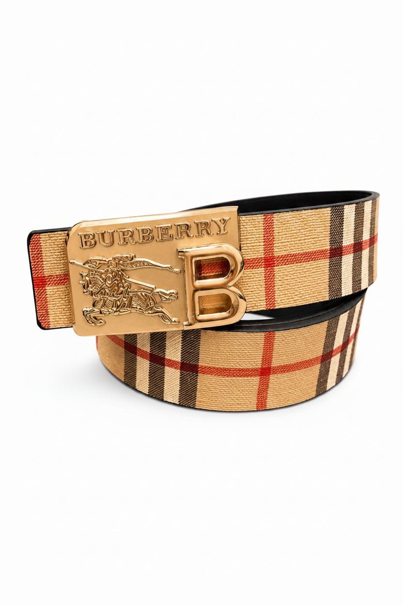 Woven Check Pattern Belt with Buckle Closure