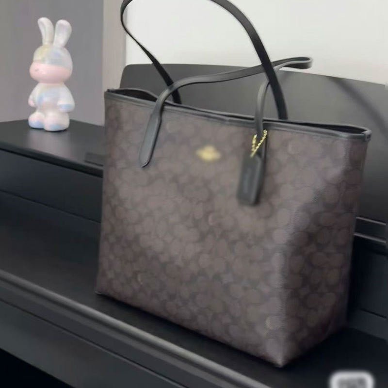 Large Tote Bag with Repeating Pattern and Long Top Handles