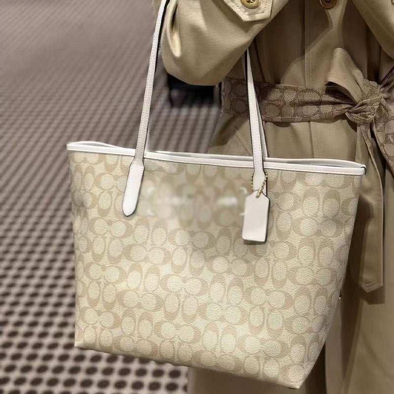 Large Tote Bag with Repeating Pattern and Long Top Handles