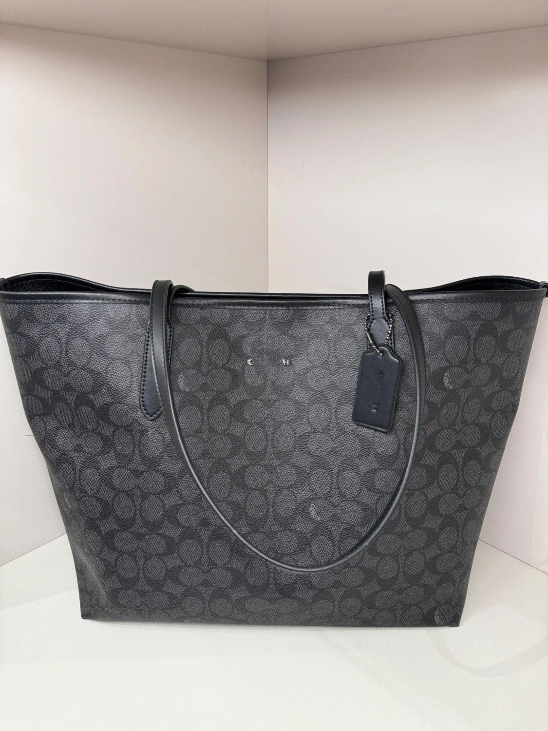 Large Tote Bag with Repeating Pattern and Long Top Handles