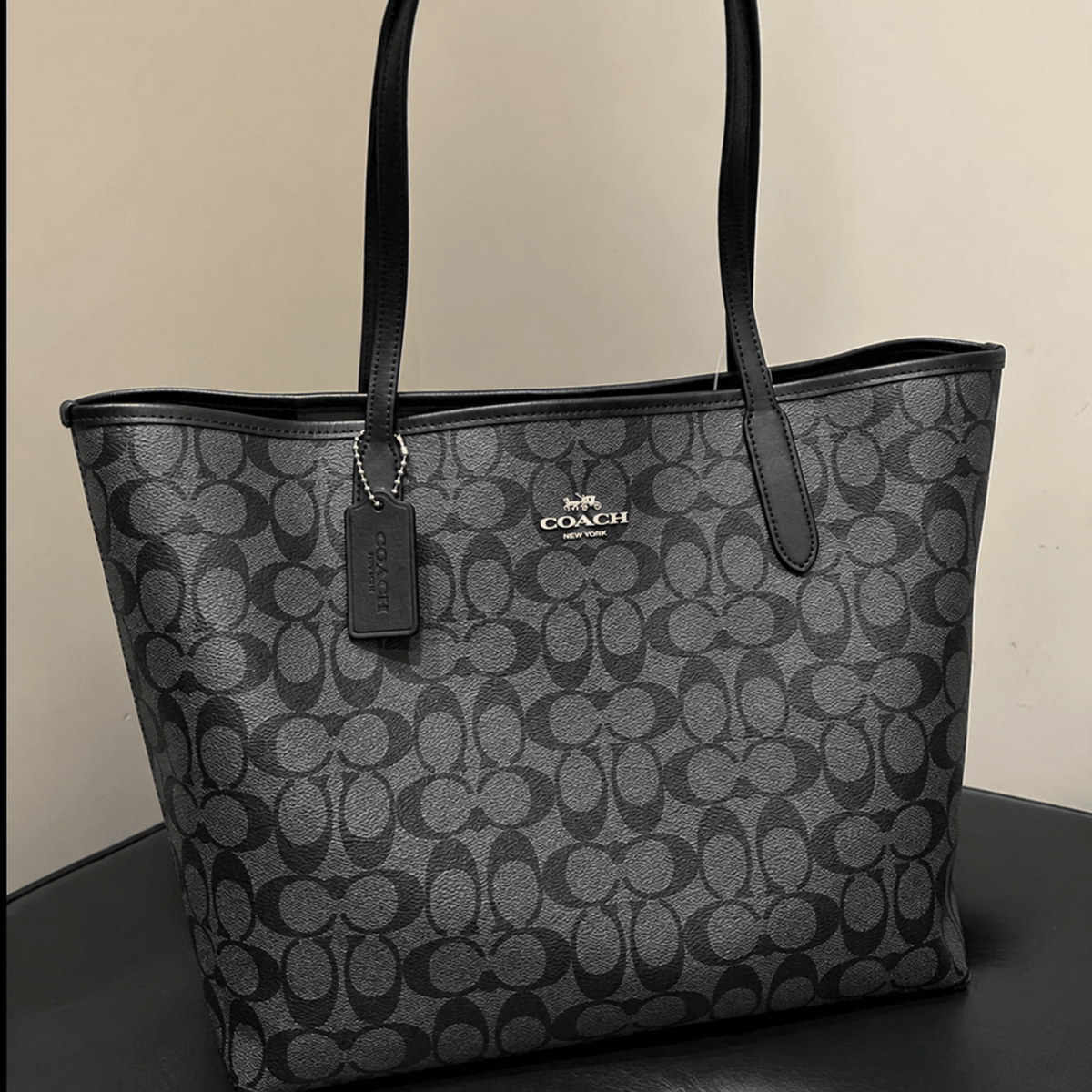Large Tote Bag with Repeating Pattern and Long Top Handles