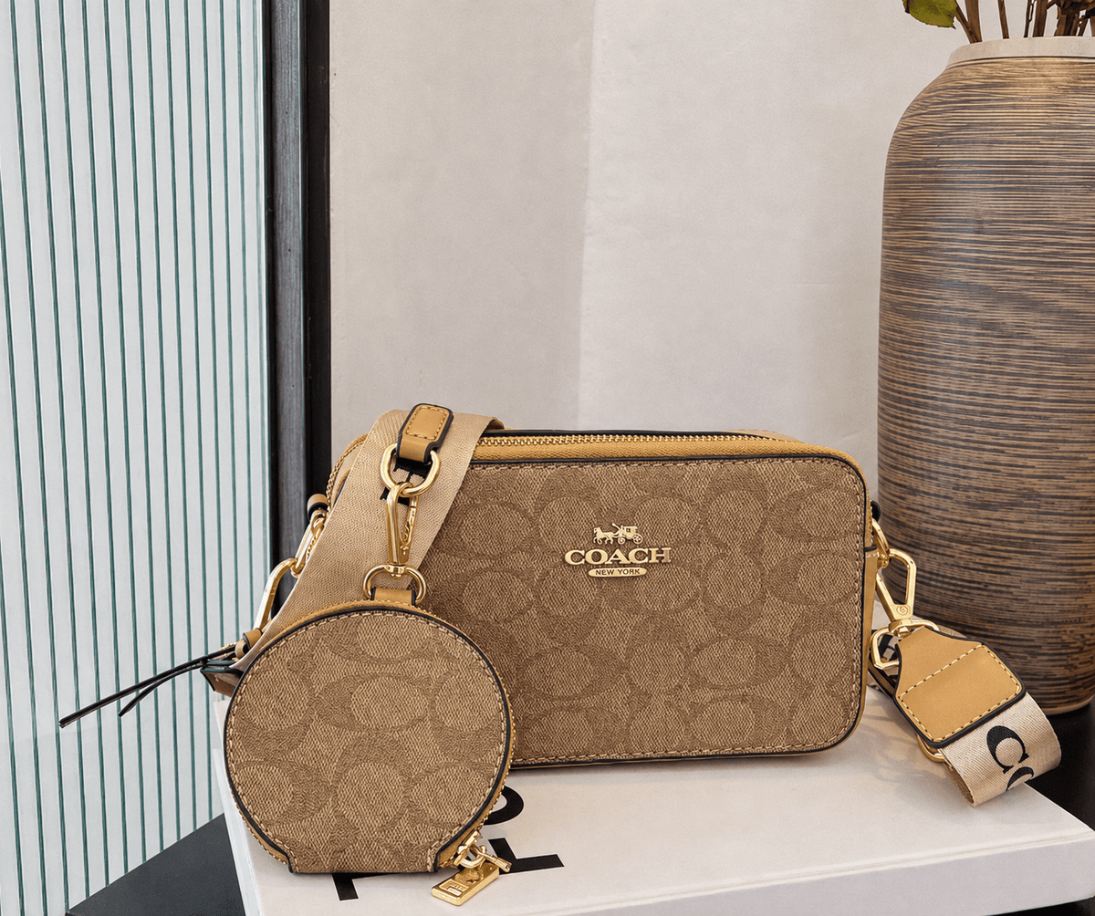Patterned Crossbody Bag Set with Adjustable Strap and Round Zipper Pouch