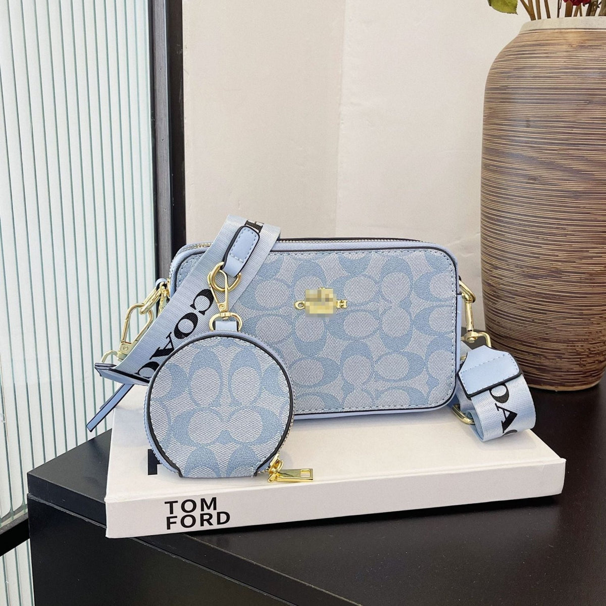 Patterned Crossbody Bag Set with Adjustable Strap and Round Zipper Pouch