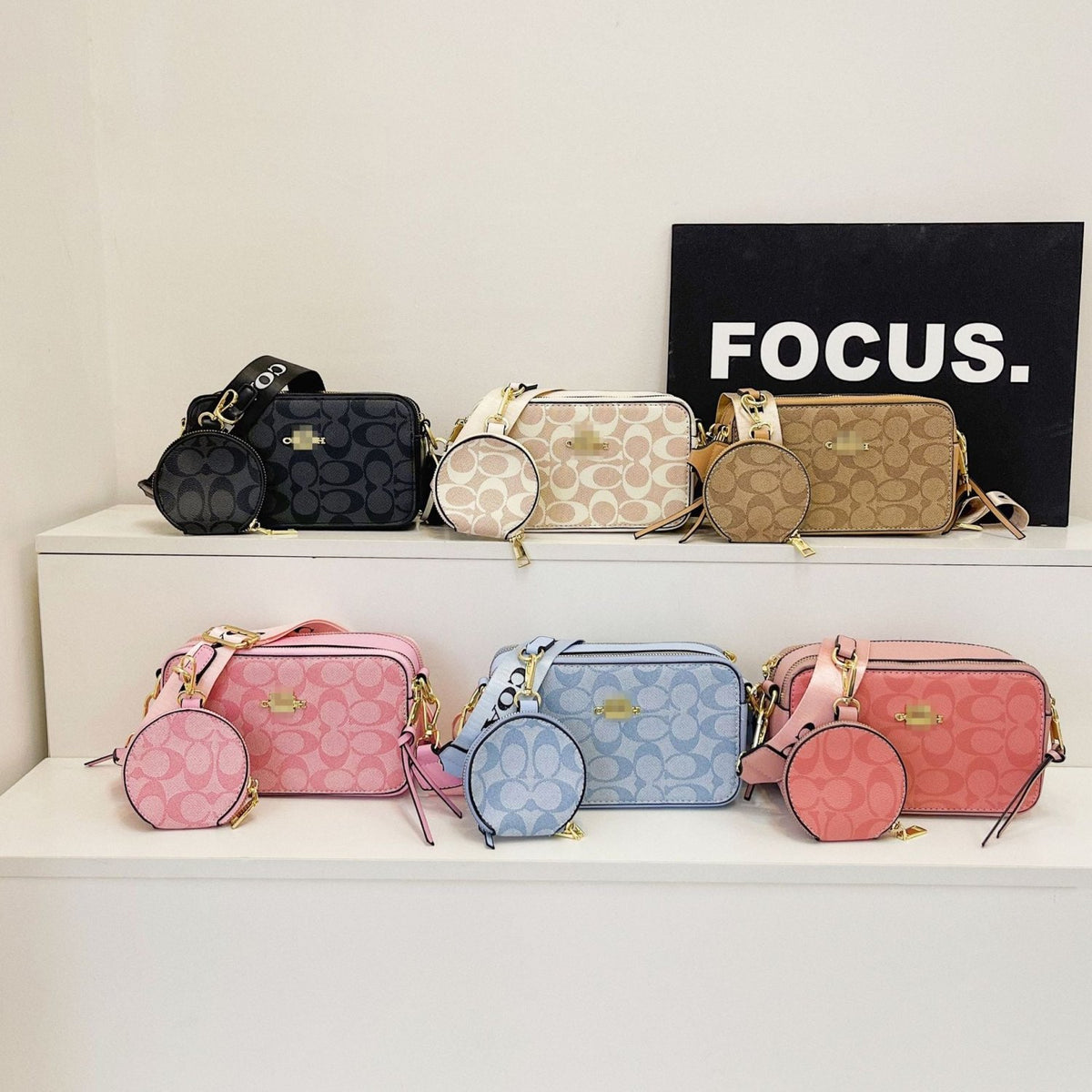 Patterned Crossbody Bag Set with Adjustable Strap and Round Zipper Pouch