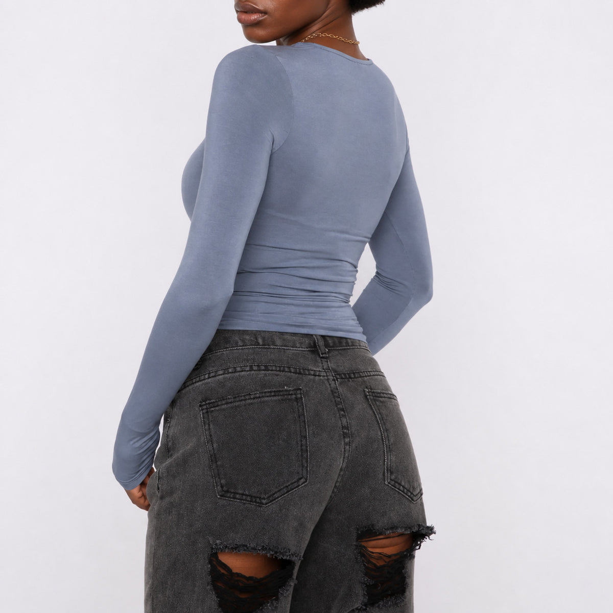 Women's Ruched Slim Fit Cropped Long Sleeve Round Neck Top