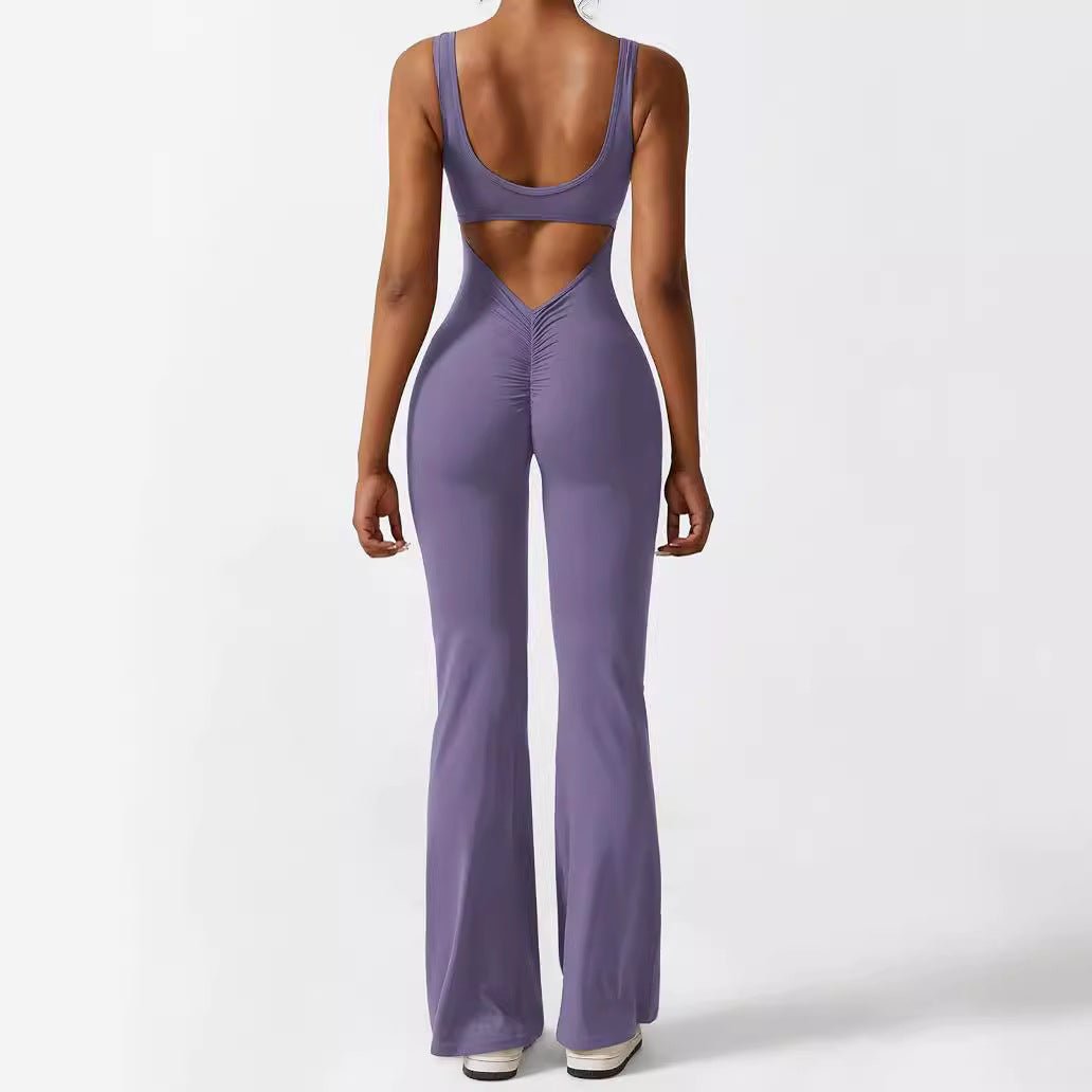Women's Sleeveless Open Back Flare Jumpsuit