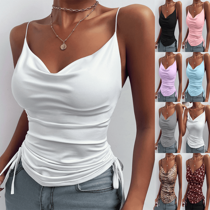 Women's Cowl Neck Ruched Camisole with Drawstring Hem