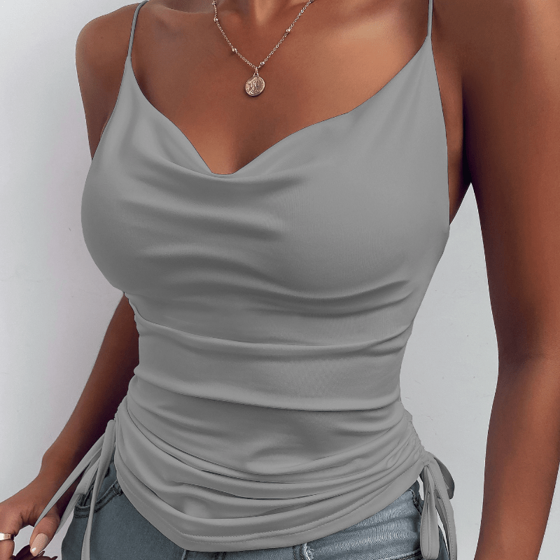 Women's Cowl Neck Ruched Camisole with Drawstring Hem