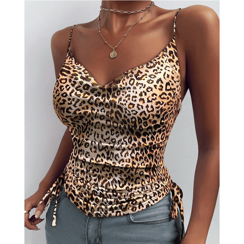 Women's Cowl Neck Ruched Camisole with Drawstring Hem