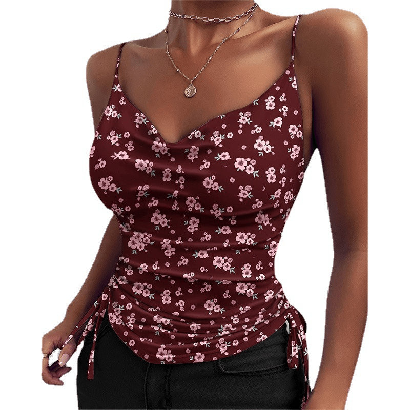 Women's Cowl Neck Ruched Camisole with Drawstring Hem