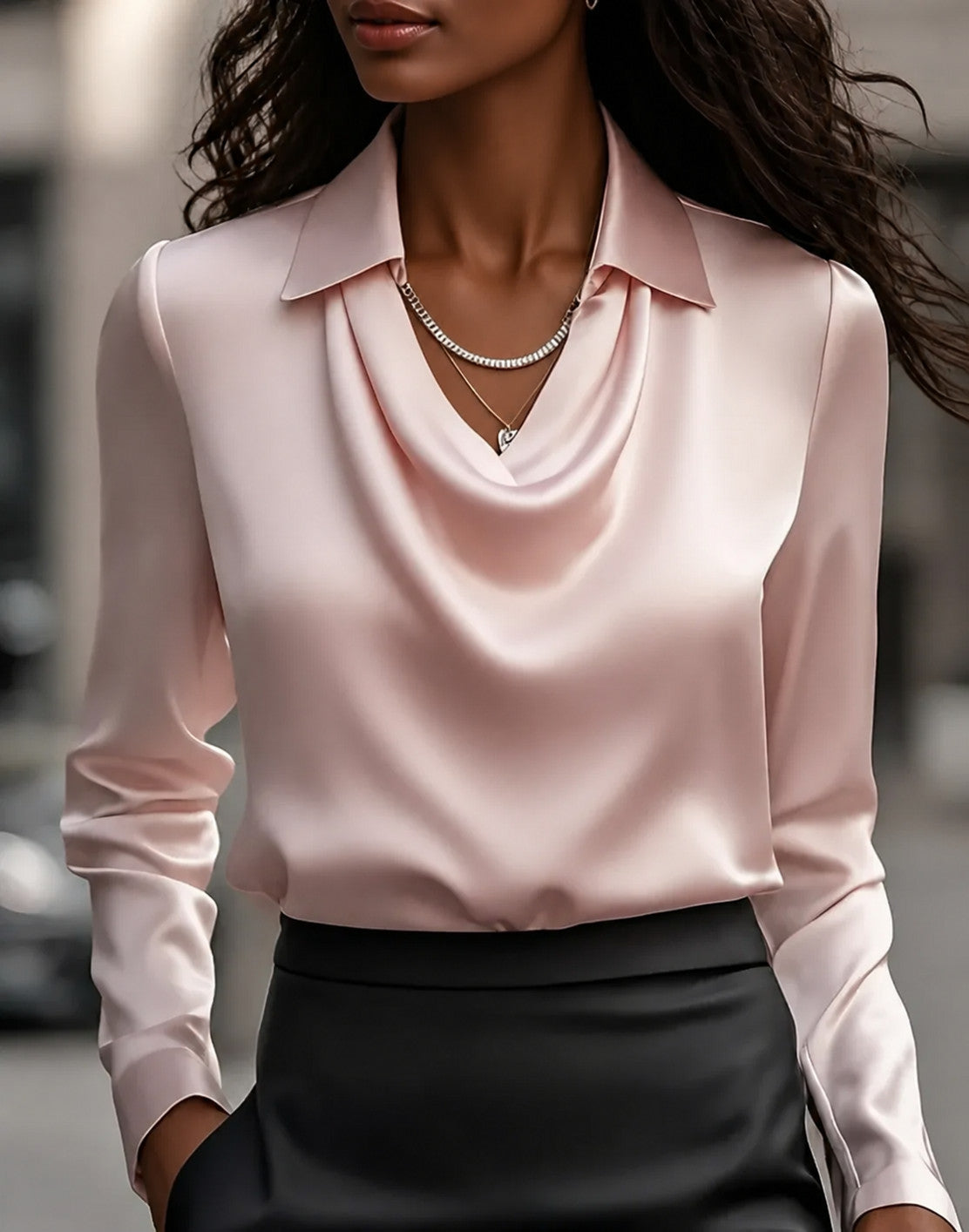 Women's Long Sleeve Draped Swing Collar Pullover Blouse