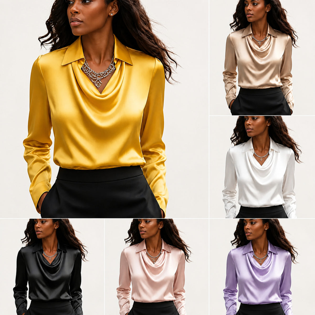 Women's Long Sleeve Draped Swing Collar Pullover Blouse