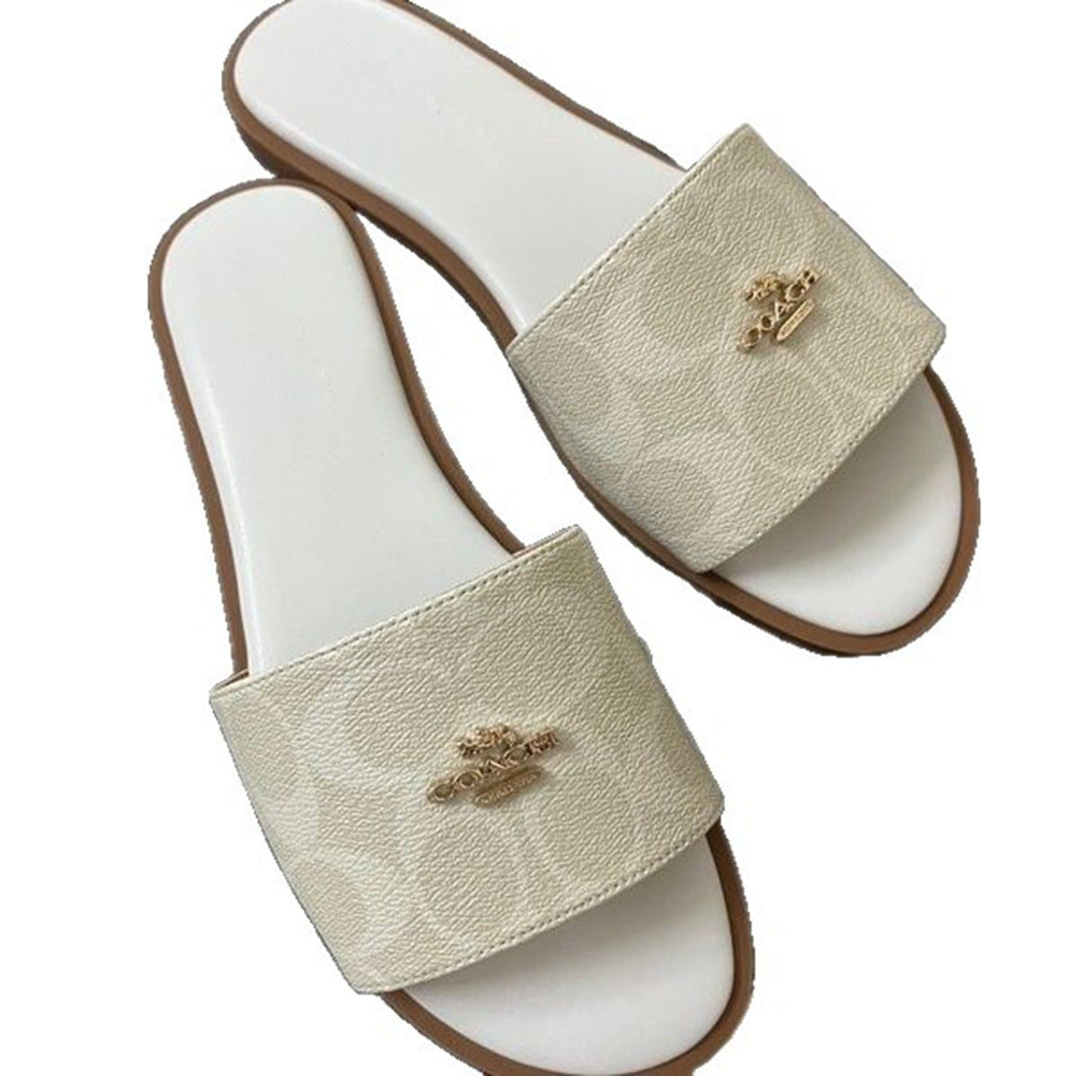 Wide Strap Embossed Slide Sandals with Contoured Footbed