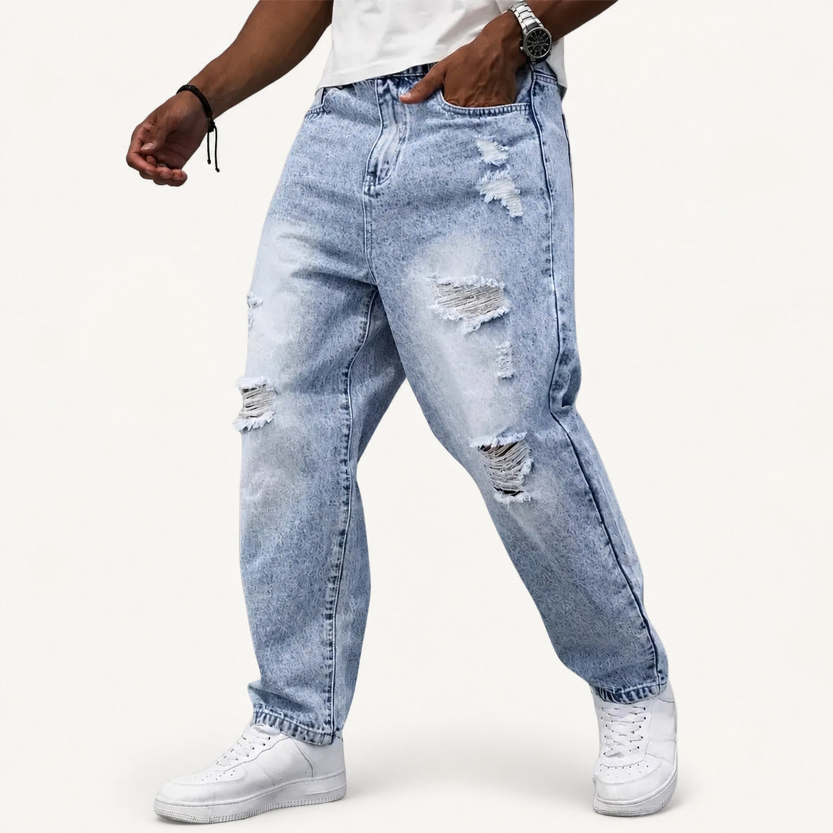 Straight Leg Ripped Trousers with Mid Rise
