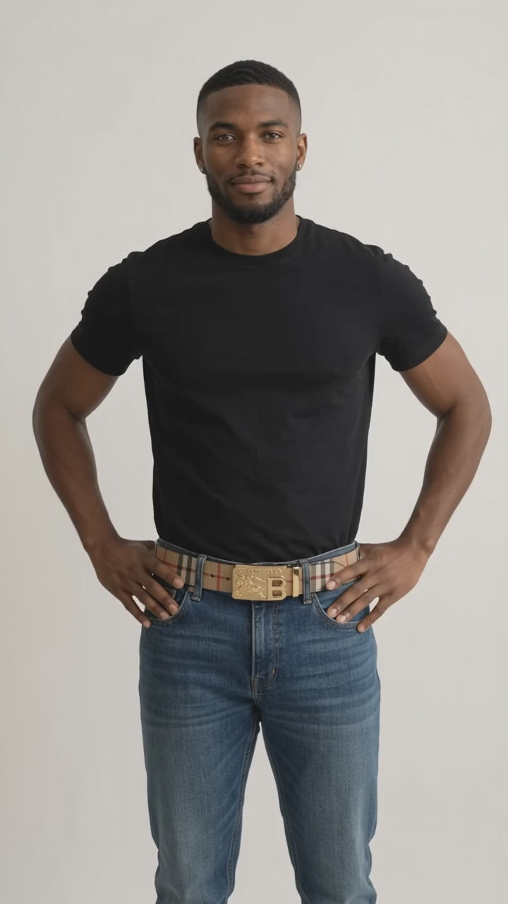 Load video: Woven Check Pattern Belt with Buckle Closure
