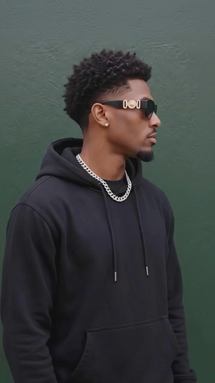 Load video: Rectangular Frame Sunglasses with Wide Temples and Decorative Side Detail
