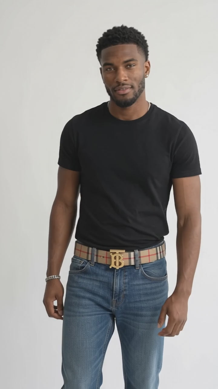 Load video: Check Pattern Belt with Oversized Buckle