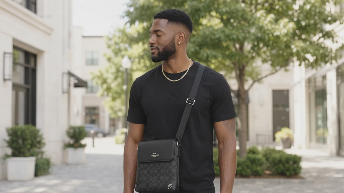 Load video: Patterned Crossbody Bag with Flap Closure and Adjustable Strap