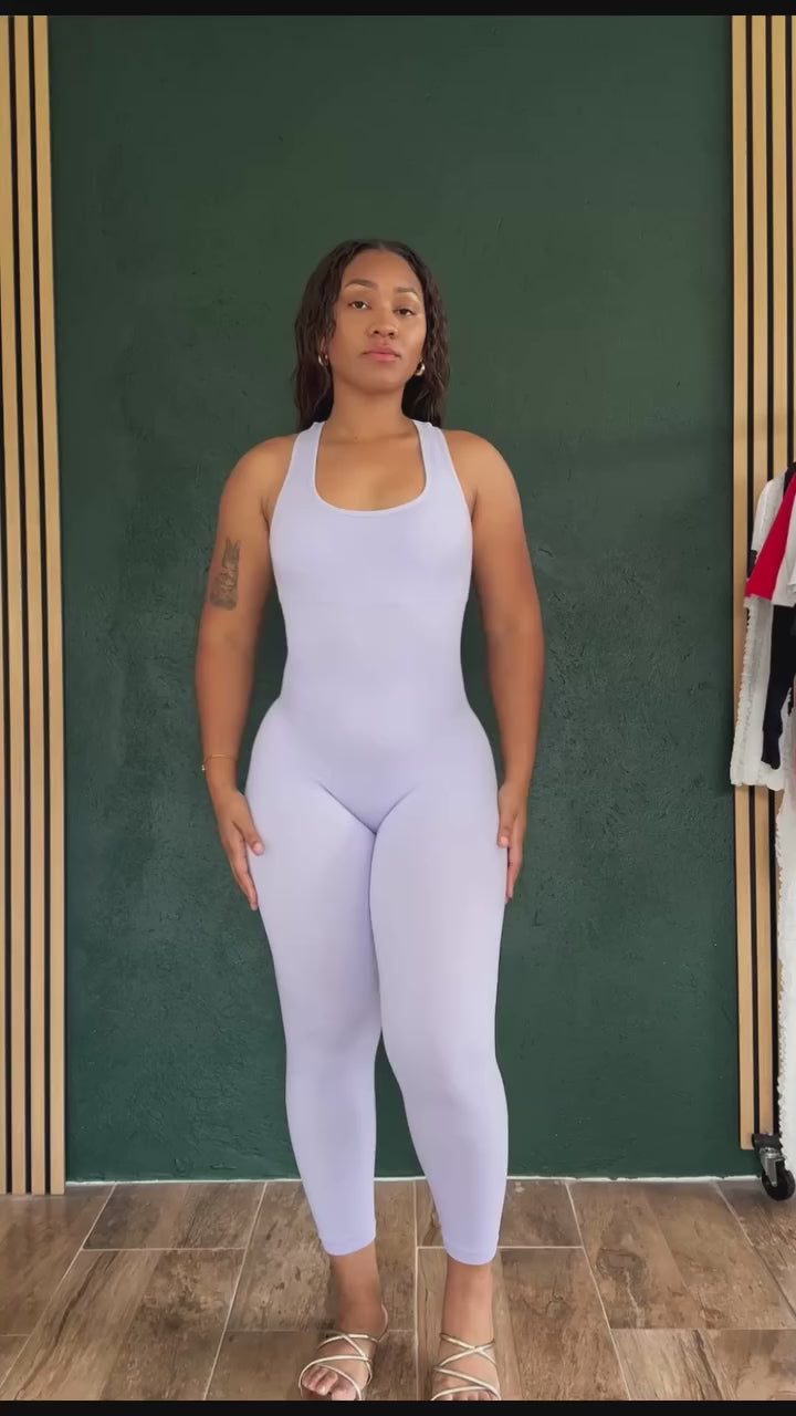 Load video: Sleeveless Racerback Unitard with Open Back