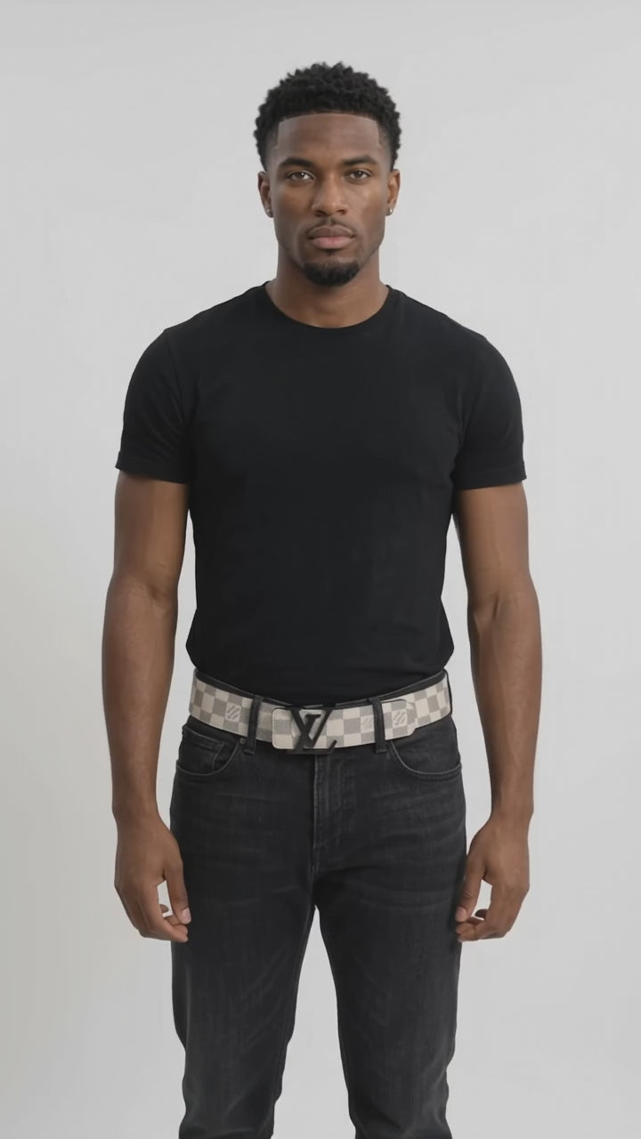 Load video: Adjustable Checkered Belt with Oversized Buckle